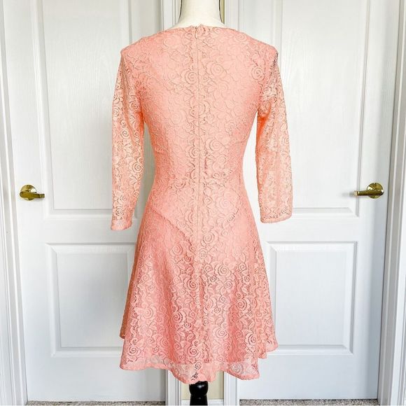 CeCe Size 0 Orange Blossom Intricate Floral Lace A-Line Dress See Through Arms - Picture 15 of 16